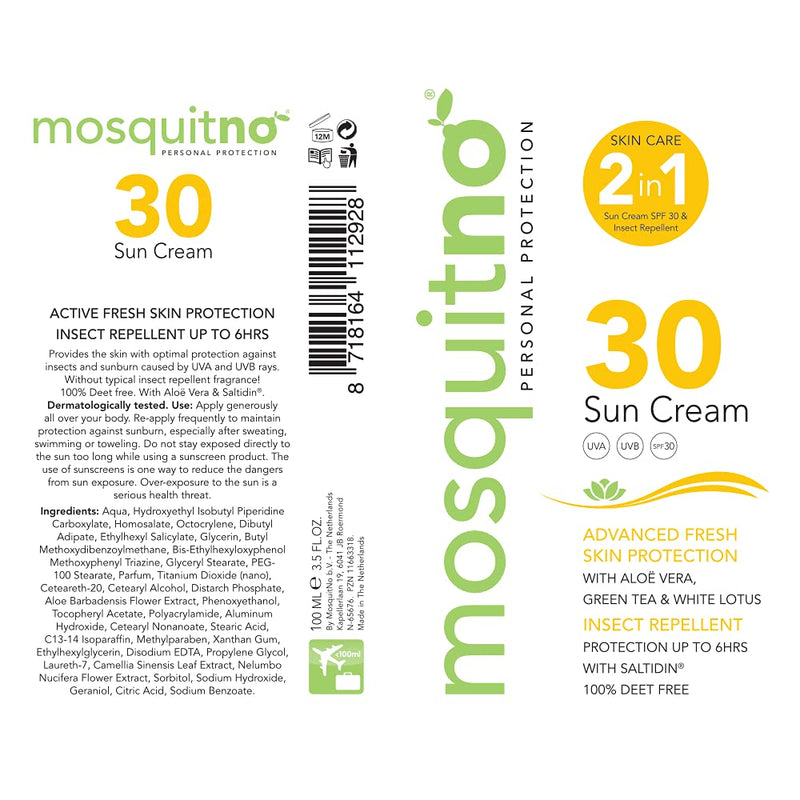 [Australia] - New in UK - Multi Award Winning MOSQUITNO 100% All Natural DEET Free Insect REPELLING SUNCREAM SPF30 Value Twin Pack 2 X 100ML Display Pack 