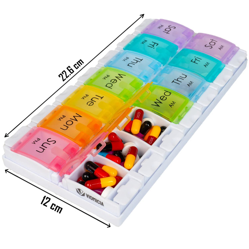 [Australia] - Viomicia Pill Box 7 Day 2 Times a Day Easy to Open Pill Organiser with Push Button Pop Open Design Medicine Storage Box with Large 14 Compartments Tablet Organiser to Hold Vitamins and Medication 