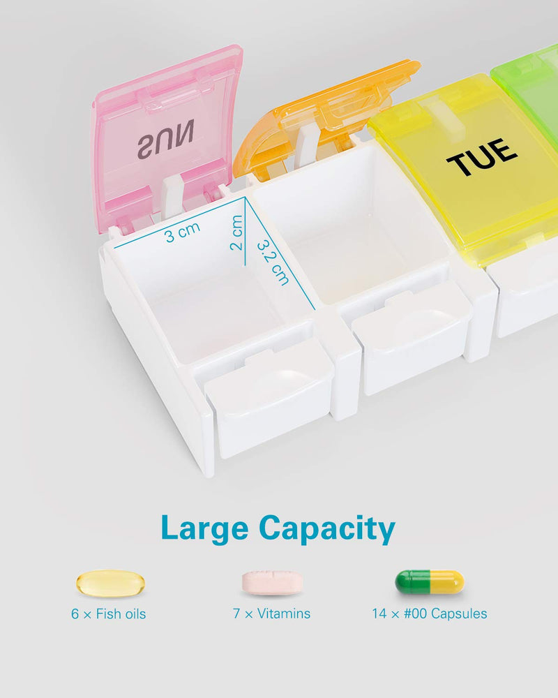 [Australia] - Eono 7 Day Pill Box Organiser Large - Pop Open Weekly Tablet Box Case with 7 Large Compartments - Once a Day 