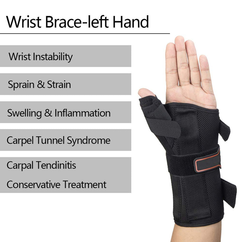 [Australia] - Wrist Brace with Thumb Spica Splint, Wrist splint & Thumb Splint Brace and Stabilizer, Relieve and Treat for De Quervain's Tenosynovitis, Arthritis, Sprains, Carpal Tunnel Pain, Tendonitis (Left,M) Wrist & Thumb Brace Left-M (6-7") 
