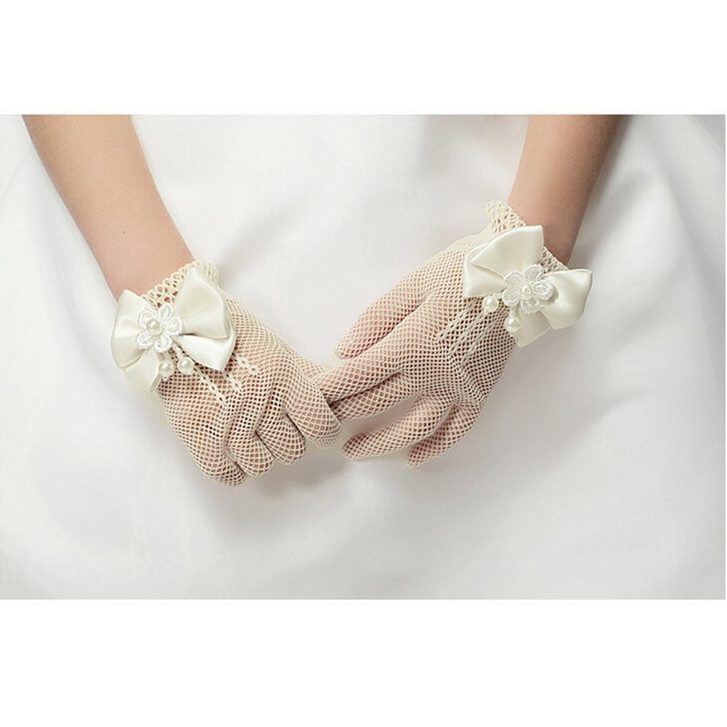 [Australia] - Unilove Flower Girl Gloves White Ivory Lace Short Princess Gloves for Wedding 