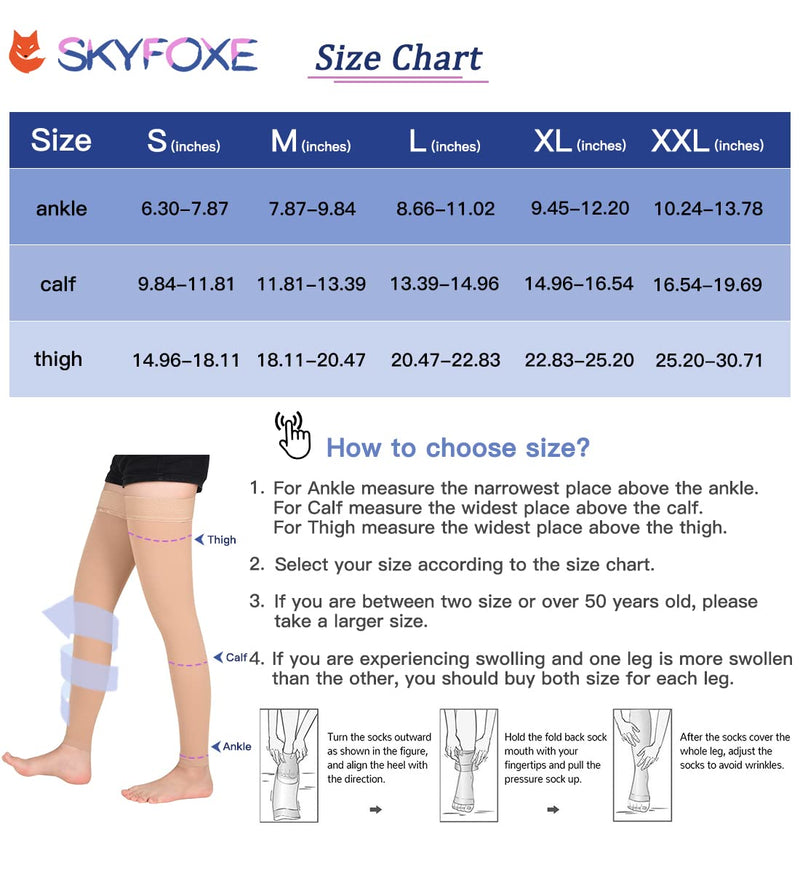 [Australia] - SKYFOXE Medical Thigh High Compression Stockings 15-20 mmHg for Women & Men Footless Firm Support Hose with Silicone Dot 1-footless Beige Large 
