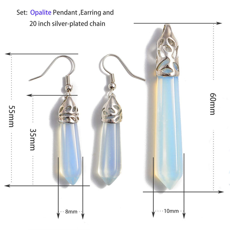 [Australia] - Natural Gemstones Hexagonal Pointed Reiki Chakra Pendant Necklace and Earring Set (White Opalite) White Opalite 