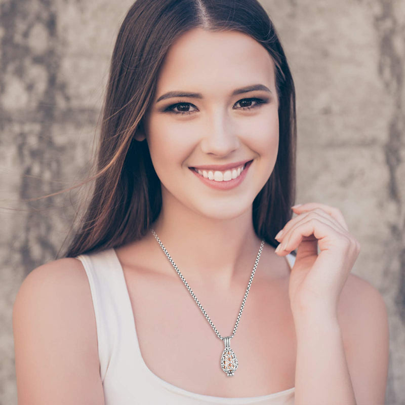 [Australia] - XIUDA Cremation Jewelry Urn Necklace for Ashes with Lotus Flower Urn Pendant Memorial Stainless Steel Ashes Keepsake Silver 
