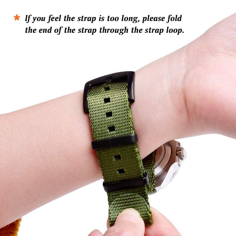 [Australia] - Ritche Military Ballistic Nylon Watch Strap with Heavy Buckle 18mm 20mm 22mm Premium Nylon Watch Bands for Men Women Army Green / Black 