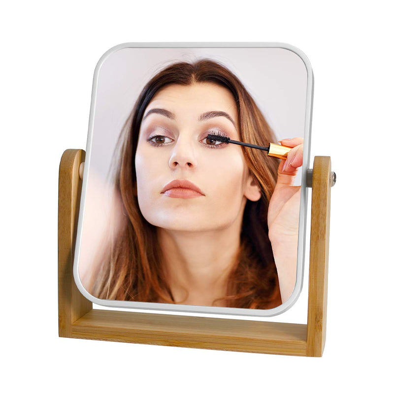 [Australia] - 1x/3x Magnification Vanity Makeup Mirror for Desk with Bamboo Stand,Double Sided 360°Rotation Magnifying Mirror,Portable Table Tabletop Mirror for Make Up,8" Small Standing Mirror for Desk(Square) Square 