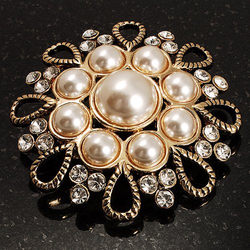 [Australia] - Vintage Wedding Imitation Pearl Crystal Brooch (Burn Gold Tone) 