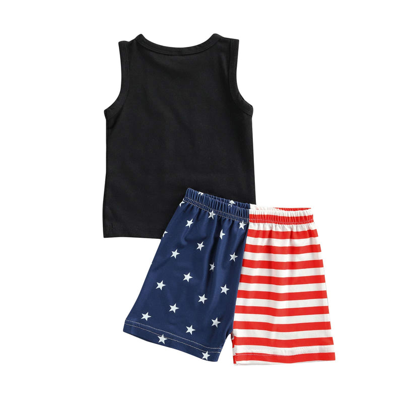 [Australia] - Kids Toddler Baby Boy Independence Day Outfit Short Sleeve Vest Tank Tops with Star Shorts Set 2Pcs Summer Clothes Set Black 6-9 Months 
