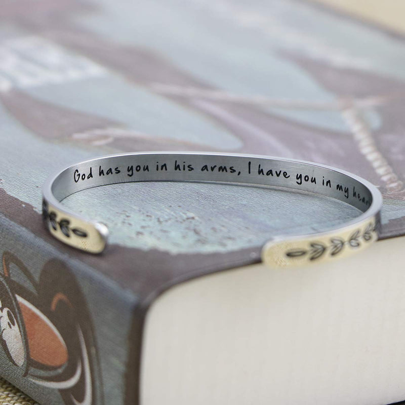 [Australia] - Yiyang Hand Stamped Bracelet Cuff Bangle for Women Wake Up Kick Ass Repeat Stainless Steel Feminist Jewelry God has you in his arms i have you in my heart 