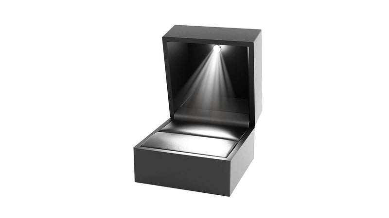 [Australia] - Dante's Engagement Ring Box – Luxury Ring Box with Light – Plush Velvet Wedding Ring Box – Automatic LED Light Ring Case – Premium Black Light Up Ring Box – Ideal for Proposal, Anniversary 