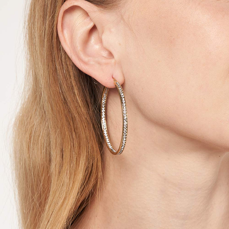 [Australia] - KLKE Charm Hoop Earrings Brilliant Crystal 14K Gold Jewelry Hypoallergenic Dainty Huggie Earrings for Women Girls Sensitive Ears 1.97in,1.06in,0.67in L-Gold 