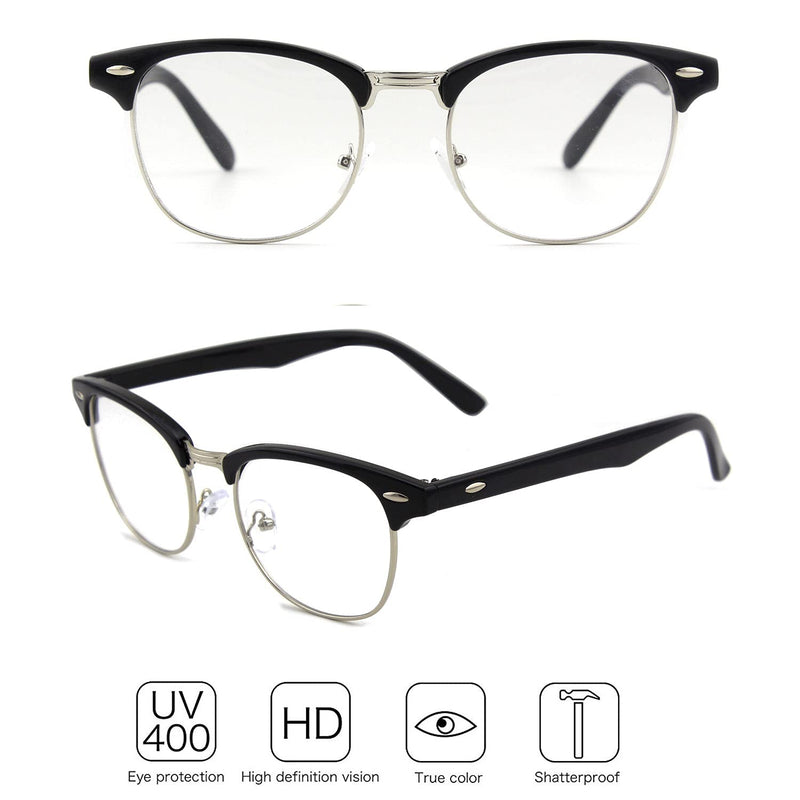 [Australia] - CGID CN56 Vintage Inspired Horn Rimmed Nerd UV400 Clear Lens Glasses Z 2 Pack Matte Black&glossy Black 