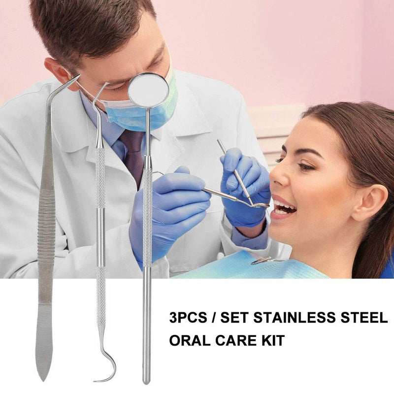 [Australia] - Oral Care Kit 3pcs/Set Stainless Steel Oral Care Kit Plaque Calculus Removal Dental Hygiene Tool for Home Use 