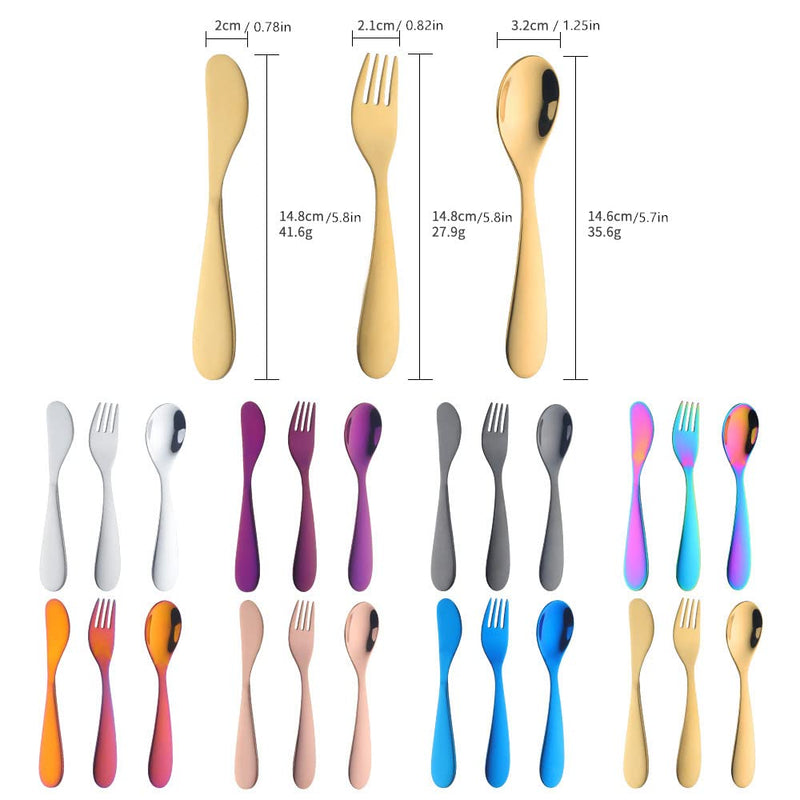 [Australia] - Rainbow Children Cutlery Metal, 3 Pcs Stainless Steel Kids Flatware Set with Knife/Fork/Spoon, Todler Silverware Healthy & Mirror Polished, Dishwasher Safe Rainbow 
