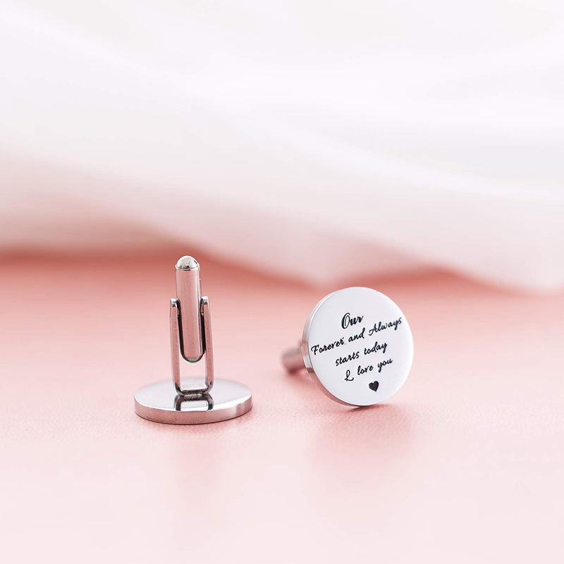 [Australia] - Melix Home Stainless Steel CuffLinks for Men Groom Meet Me at The Altar Wedding Gifts Cuff Links our forever and always stars today 