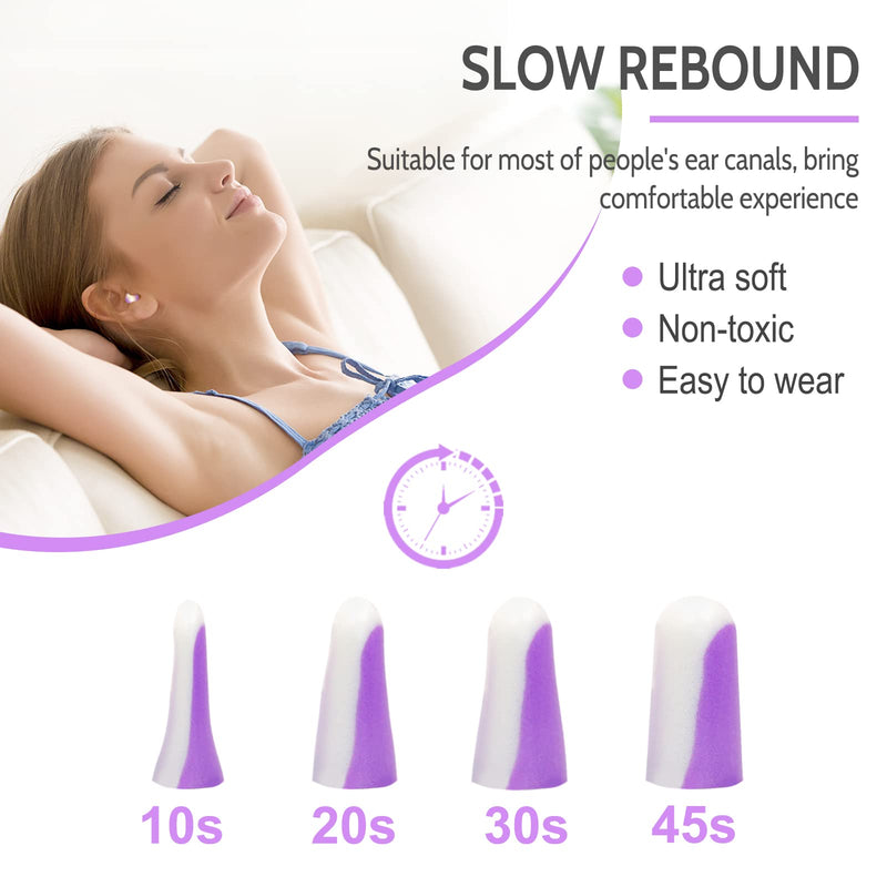 [Australia] - Ultra Soft Foam Earplugs 5 Pairs, 38dB SNR Ear Plugs for Sleeping, Snoring, and All Loud Events by Lysian (Purple/White) Purple/White 