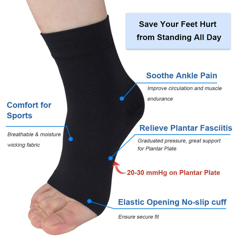 [Australia] - Ailaka 20-30 mmHg Plantar Fasciitis Compression Socks, Heel Foot Support Ankle Sleeves, Ankle Pain Relief for Men, Women, Nurses, Maternity, Pregnancy S Black 