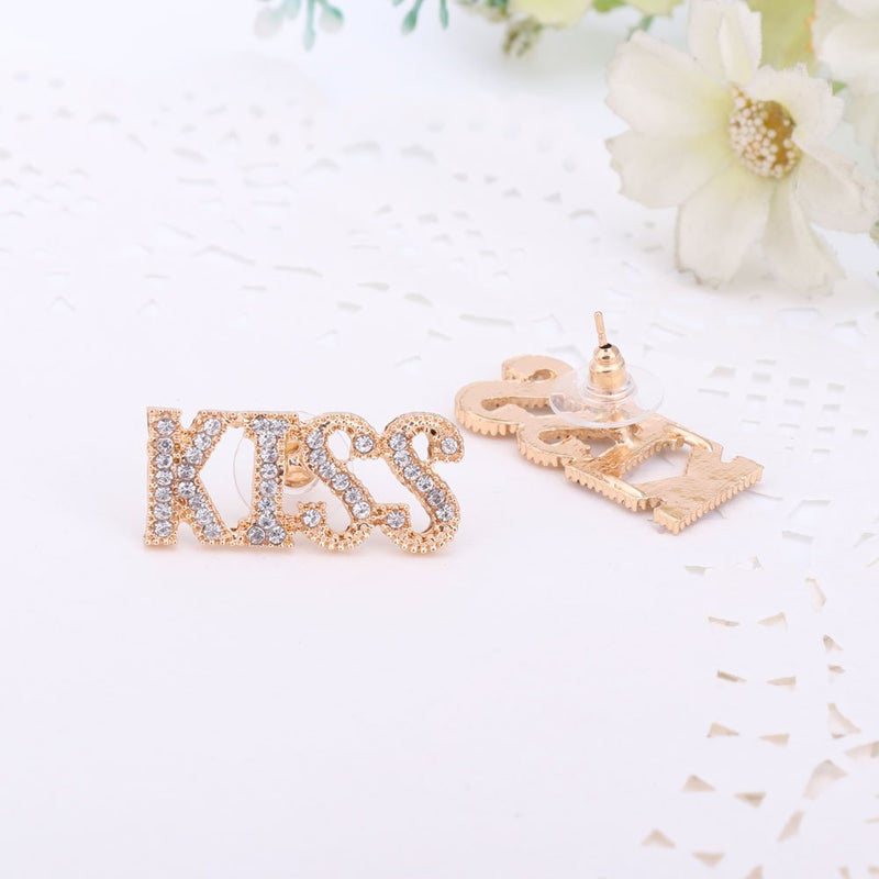 [Australia] - Women Necklace Jewelry Set Gold Plated Crystal Kiss Lipstick Costume Fashion Wedding Party 