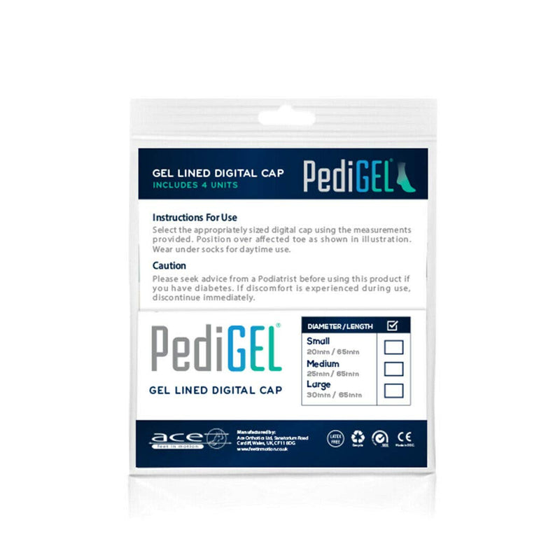 [Australia] - PediGel® - Medically Approved Polymer Gel Lined Digital Cap, Toe Protection and Relief from Corns - 4 Units - Medium 4 Count (Pack of 1) 