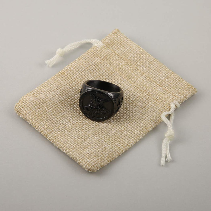 [Australia] - HZMAN St. Michael San Miguel The Great Protector Archangel Defeating Satan Figurine Stainless Steel Amulet Ring Black 7 