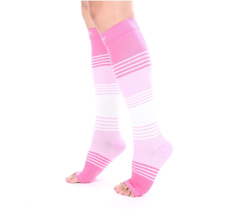 [Australia] - Doc Miller Premium Open Toe Compression Socks Dress Series 1 Pair 20-30mmHg, Toeless Compression Socks Women Open Toe Pinkpinkwhite Medium 