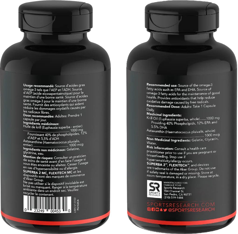 [Australia] - Sports Research Krill Oil Supplement with EPA & DHA Omega 3, Phospholipids & Astaxanthin from Antarctic Krill - Highest Concentration of Krill Oil for Men & Women - 1000mg, 60 Softgel Capsules 60 Count (Pack of 1) 1,000mg 