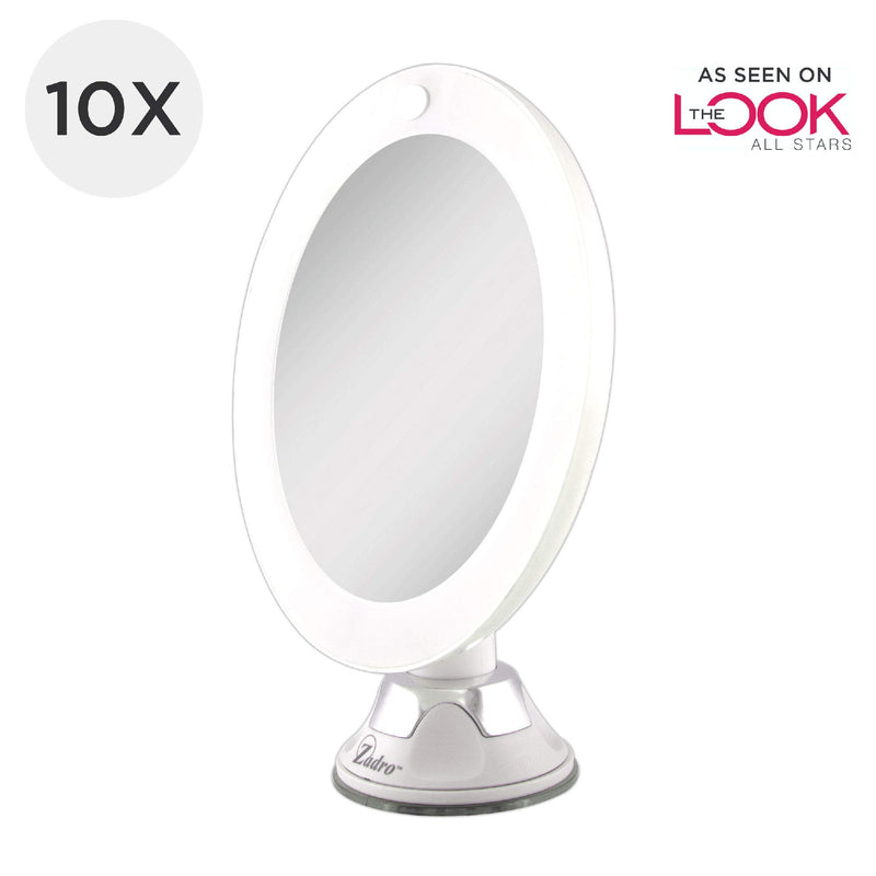 [Australia] - Zadro LED Lighted 10X Magnification Z'Swivel Power Suction Cup Vanity Wall Mount Beauty Makeup Mirror, White 