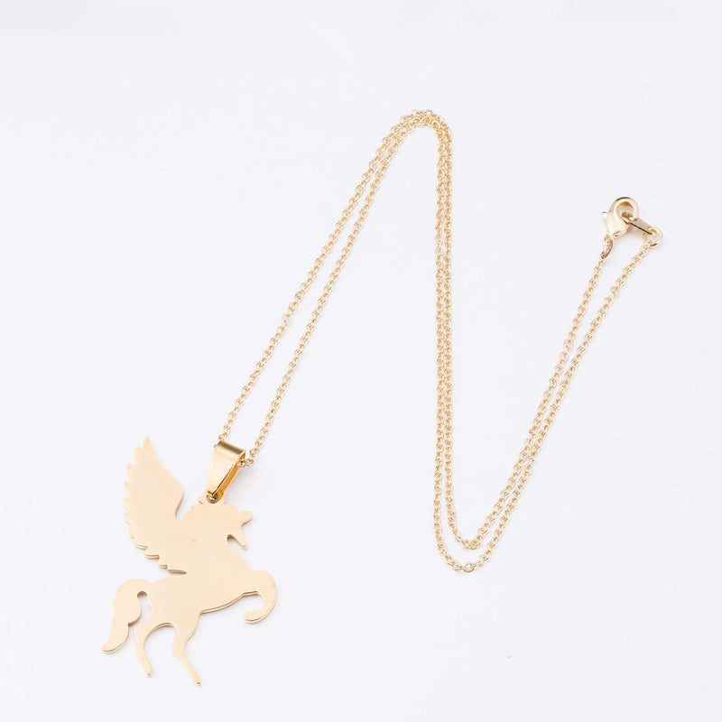 [Australia] - MIXIA Simple Lucky Unicorn Pegasus Animal Pendant Necklace for Women Girls Flying Horse Jewelry 18" Gold 