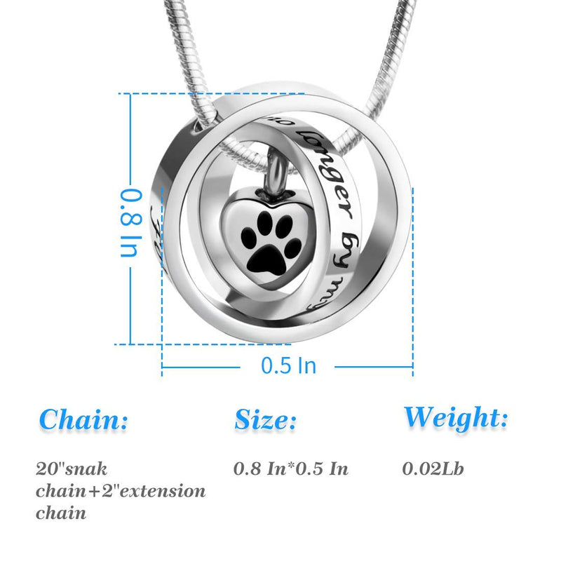 [Australia] - LYFML Heart Cremation Jewelry Urn Necklace for Ashes, Keepsake Pendant Made of Titanium Steel, Engraved"No Longer by My Side, Forever in My Heart" Come with Filling Kit Paw 