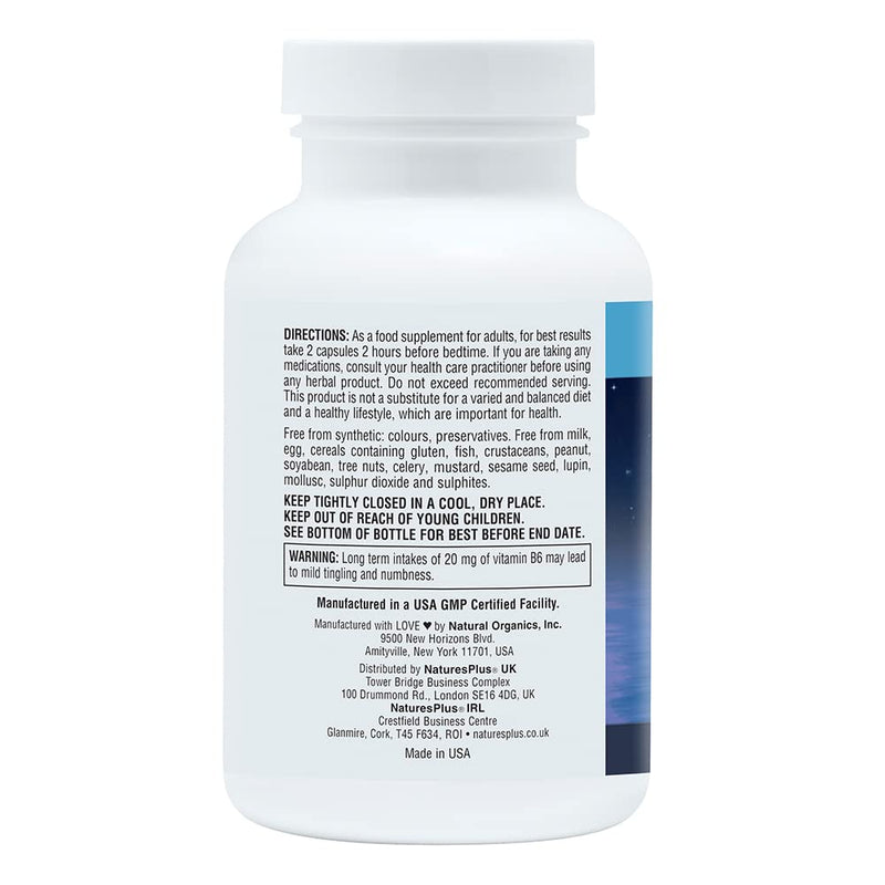 [Australia] - NaturesPlus Magnesium Nighttime - Magnesium Glycinate and Taurate Supplement with L-Theanine, Ashwagandha, Lemon Balm, B6, Hops - Vegan, Gluten Free - 60 Capsules 