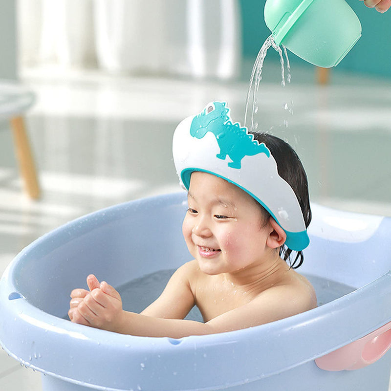 [Australia] - FUNUPUP Baby Shower Cap, Adjustable Kids Shampoo Shower Bath Cap Hair Washing Shampoo Shield Baby Visor for Eyes and Ears Protector (Blue) Dinosaur Blue 