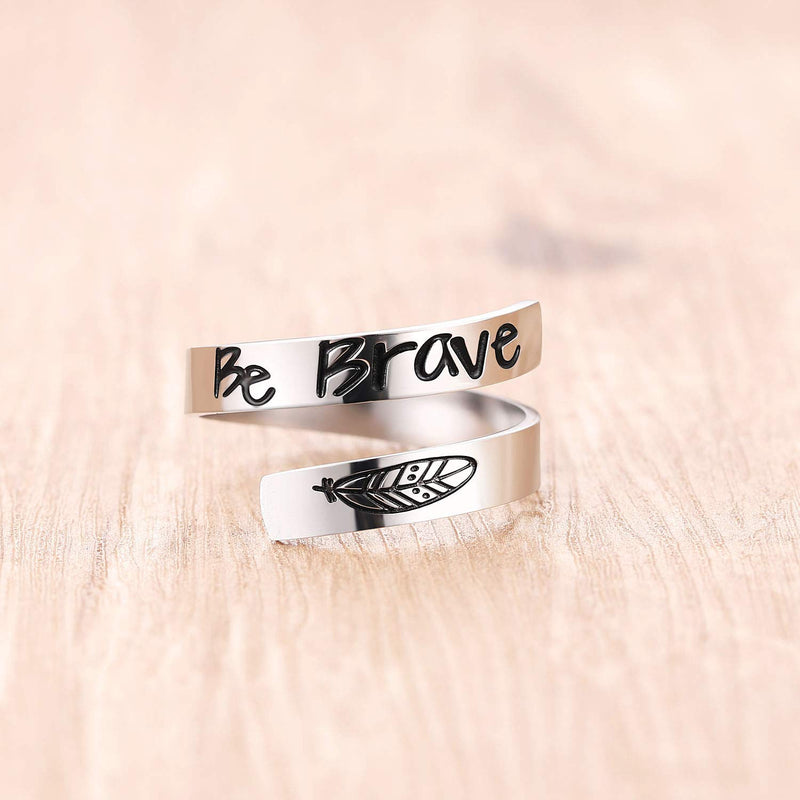 [Australia] - ZRAY Silver Keep Going Ring Inspirational Jewelry Stainless Steel Engraving Size Adjustable Personality Encouragement Gift for Women Teens Girls BE BRAVE 