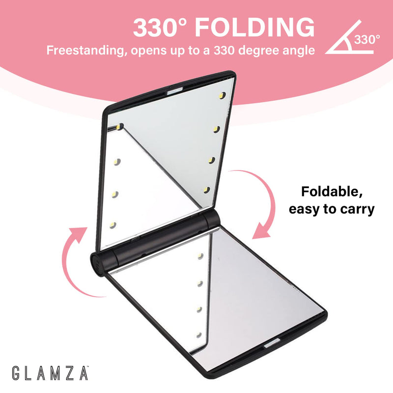 [Australia] - Glamza LED Light Foldable Illuminated Make Up Cosmetic Flip Beauty Vanity Mirror Travel 