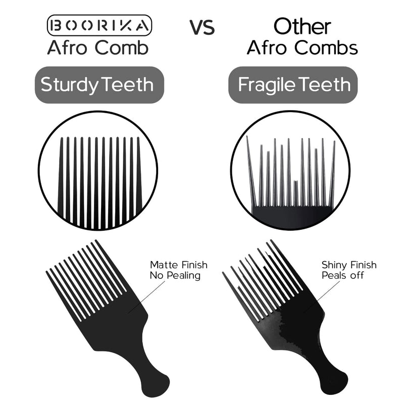 [Australia] - Boorika Afro Hair Comb - Smooth & Sturdy Wide Tooth Plastic Afro Pick, Hair Pick for Detangling & Styling - Afro Comb for Men and Women (Black) Black 