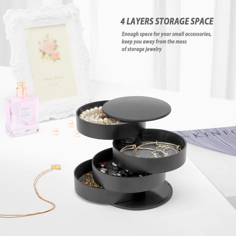 [Australia] - Jewelry Organizer, Small Jewelry Box Earring Holder for Women, Jewelry Storage Box 4-Layer Rotatable Jewelry Accessory Storage Tray with Lid for Rings Bracelets Black 