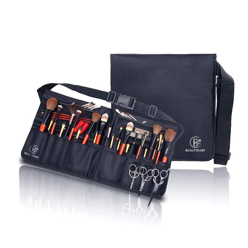 [Australia] - Beautybaby Artist Professional Makeup Brush Waist Bag Cosmetic Portable Multi Pockets Bag with Belt Strap Black 