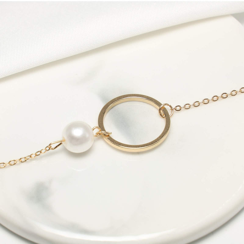 [Australia] - YienDoo Fashion Pearl Necklace Chain Hollow Circle Pendant Necklace Jewelry Accessories for Women and Girls (Gold) Gold 