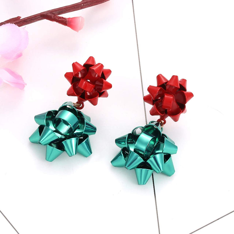 [Australia] - Christmas Necklaces Earrings Set For Women Statement Xmas Gift Bow Collar Necklace Drop Dangle Earrings Set Holiday Jewelry Gift gold red green 
