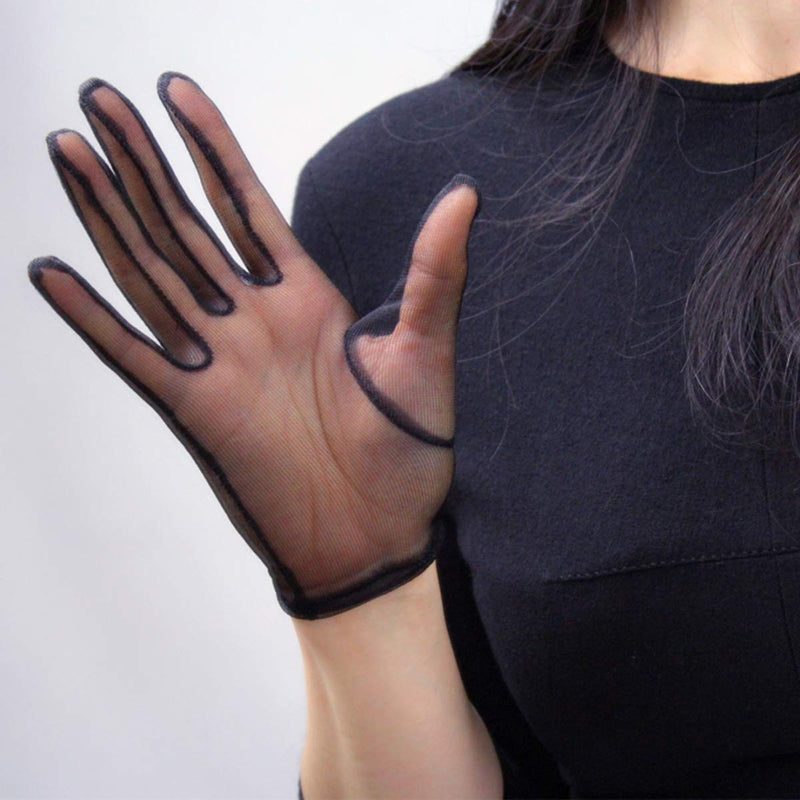 [Australia] - DooWay Women Tulle Gloves Lace Semi Sheer Nylon Wrist Short TECH Touchscreen Sensitive Black 