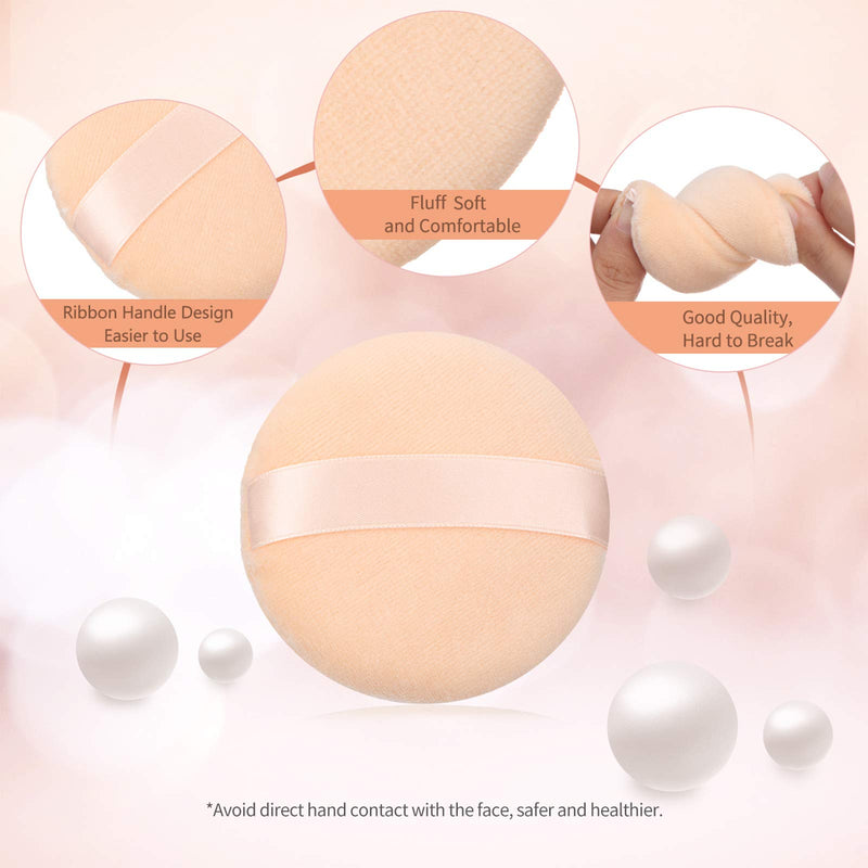 [Australia] - 12 Pieces Powder Puffs Round 3.4 inch Makeup Puffs Pads with Strap, Washable Large Face Body Powder Puffs for Loose Mineral Powder (Champagne-colored, 3.4 Inch) Champagne-colored 