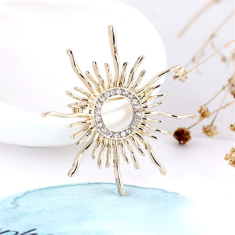 [Australia] - Star and Sea Vintage Sun Flower Round Sunshine Pin Brooch Dress Decorations Collar Suit Crystal Brooch for Unisex 
