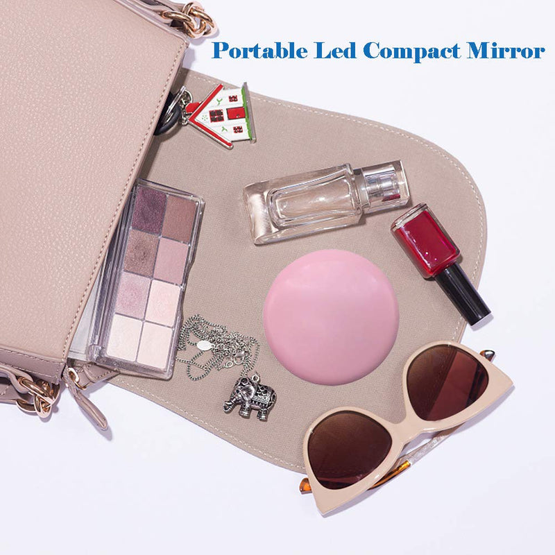 [Australia] - LED-Compact-Mirror, Rechargeable-Pocket-Mirror with Magnetic Switch, Small-Travel-Makeup-Mirror for Handbag/Purse, 1X/3X Magnifying Mirror, Infinite Brightness Levels, Pink 