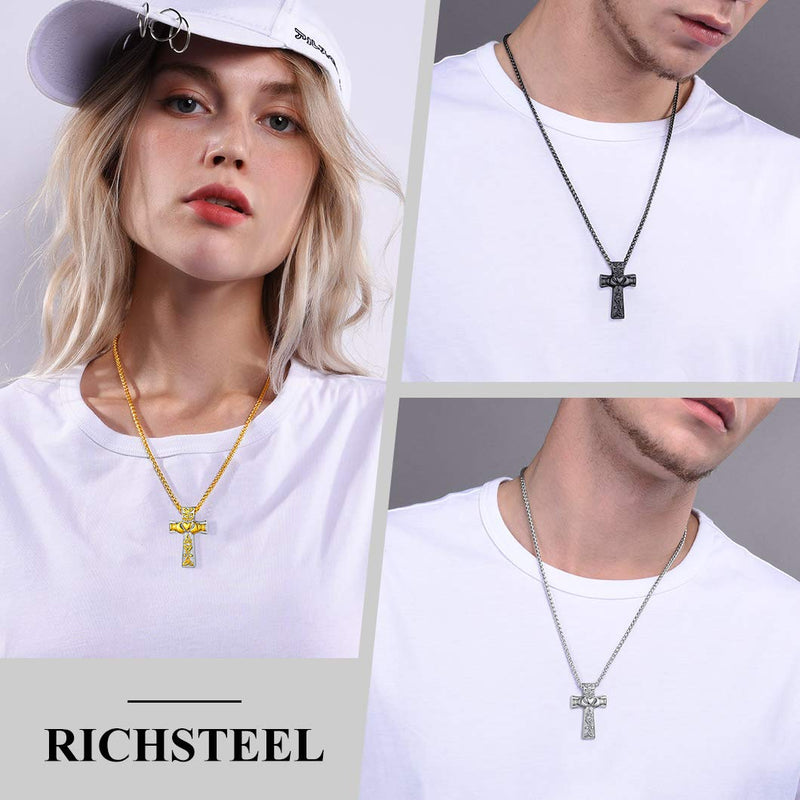 [Australia] - Richsteel Dog Tag/Cross/Heart/Pet Paw/Teardrop/Special Date Calendar Urn Pendant Necklace for Ashes for Men Women Personalized Cremation Jewelry Waterproof(with Gift Box) 04-Steel Celtic Knot Cross no personalized 
