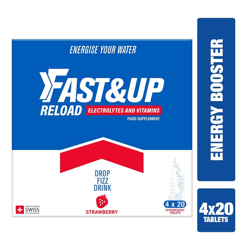 [Australia] - Fast&Up Reload – Instant Hydration and Electrolytes Replenishment - Saver Multipack - 80 Effervescent Tablets (4 x 20) - Strawberry 20 Count (Pack of 4) 
