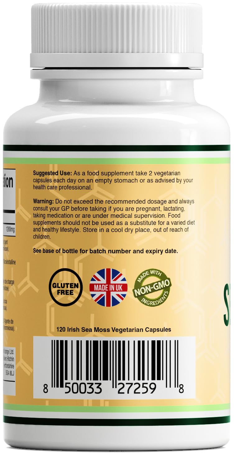 [Australia] - DW Irish Sea Moss Capsules | 120 Sea Moss Supplements - High Strength 1200mg Sea Moss per Serving | Non-GMO & Gluten Free | Manufactured in The UK 120 count (Pack of 1) 