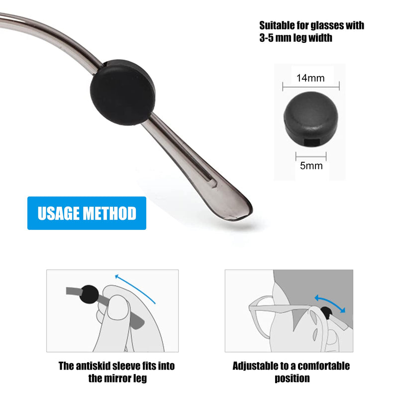 [Australia] - Cosswe Eyeglasses Temple Grips Retainer, Round Eyeglasses Temple Soft Eyeglass retainers Anti-Slip Glasses Retainers Hooks for Spectacle Sunglasses Eyewear Black 