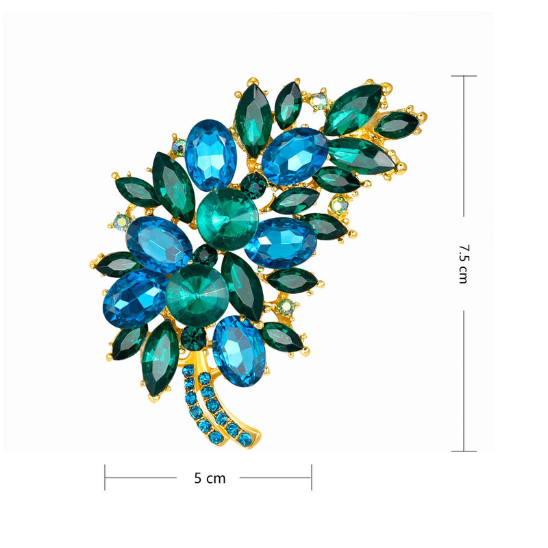 [Australia] - Holiday Deals 12% Discount Off Merdia Created Crystal Fashion Brooch Pin Wedding Feather Brooches for Women-Blue 