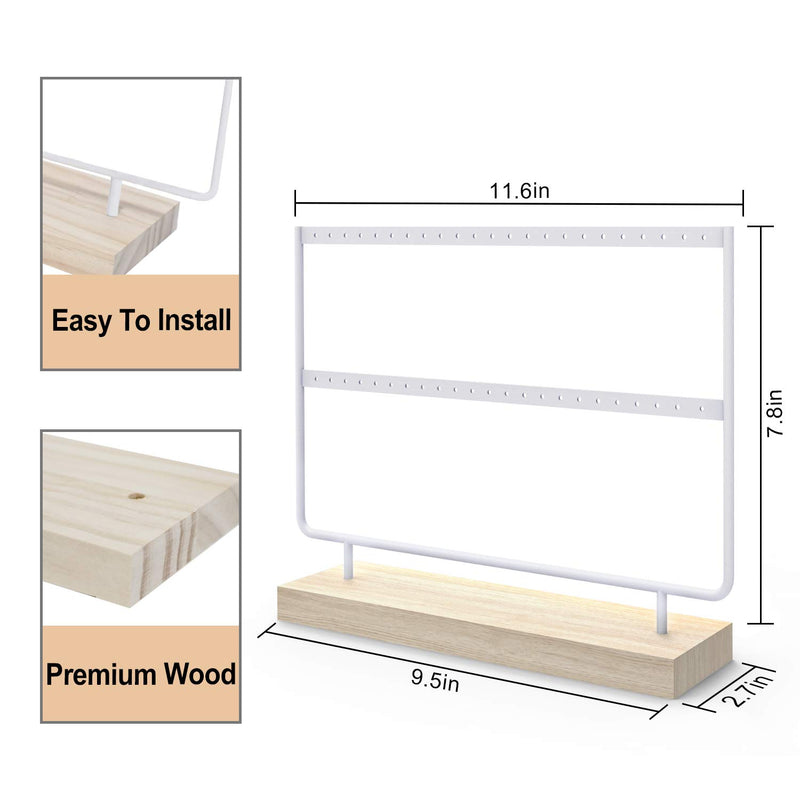 [Australia] - ANNDOFY Earrings Organizer Jewelry Display Stand, 2-Tier Earring Holder Rack for Hanging Earrings, Metal and Wood Basic Large Storage Earring Jewelry Display Tree as Women Girls Gift White 