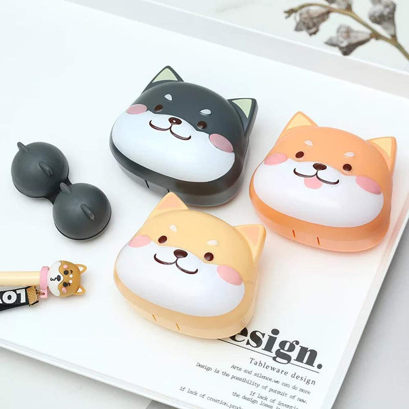 [Australia] - 2 Pack Cute Contact Lens Cases, Shiba Inu Contact Lens Soak Storage Box, Portable Cartoon Contact Lens Holder with Mirror Tweezers for Travel Kit (Yellow) Yellow 