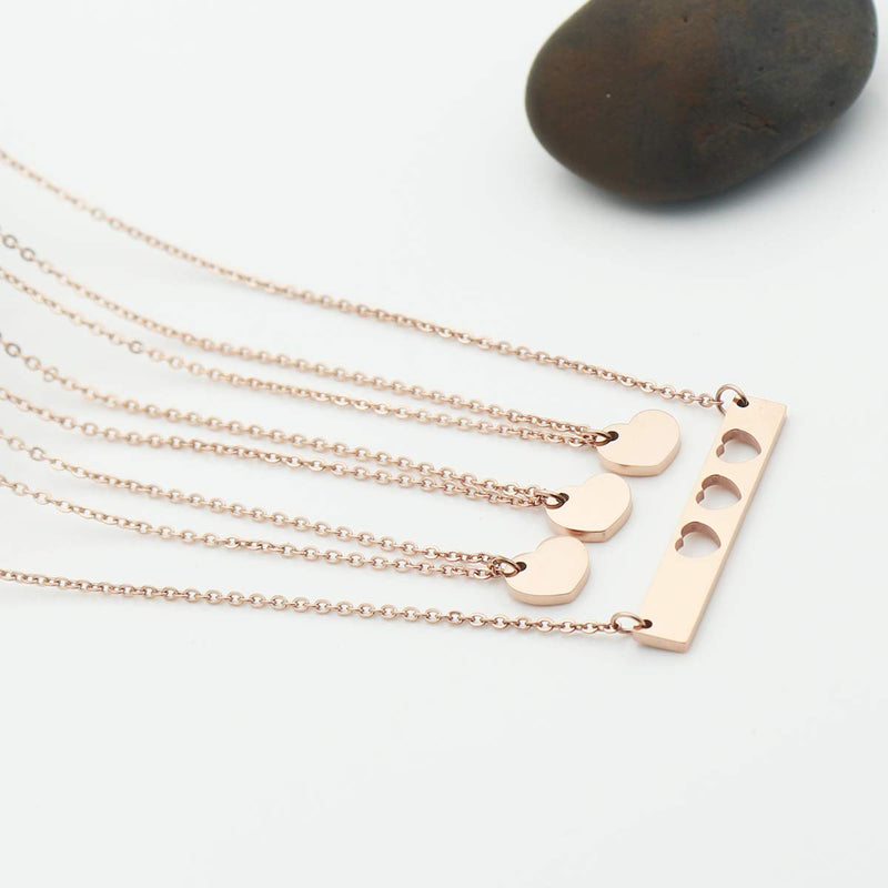 [Australia] - JINGMARUO Mother Daughter Matching Necklace Set Heart Cut Out Bar Necklace Mommy and Daughter Necklaces Gift for Mom Gift for Daughters Mother Daughter Necklace Set for 3--Rose Gold 